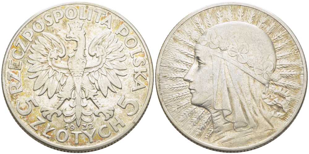 ПОЛЬША 5 ЗЛОТЫХ 1932 ЯДВИГА, ЛОНДОНСКИЙ МОНЕТНЫЙ ДВОР KM 21 серебро 5010-1121