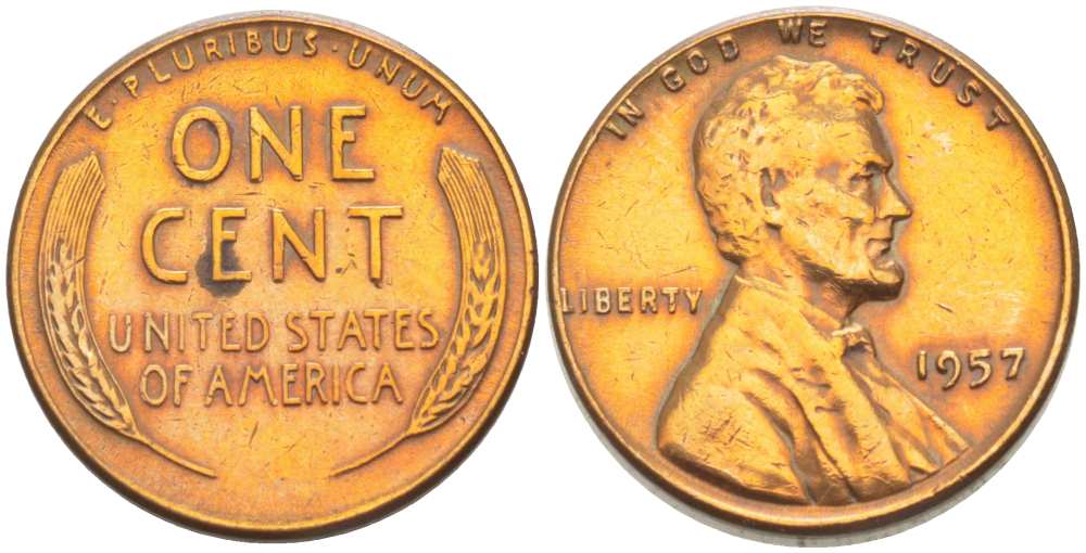 США 1 ЦЕНТ 1957 ЛИНКОЛЬН KM А132 медь цинк 3309-1161