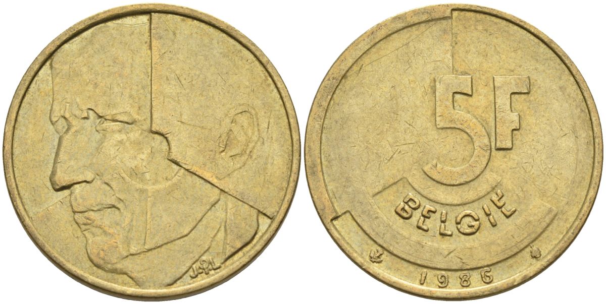 Бельгия 5 франков 1986 Belgie KM 164 алюминиевая бронза 4126-246