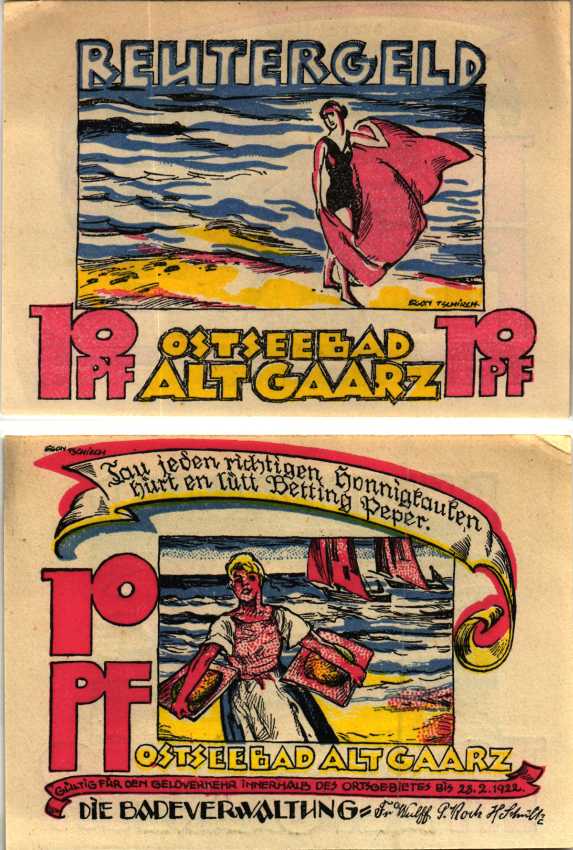 АЛЬТ-ГААРЦ 10 ПФЕННИГОВ 1922 НОТГЕЛЬД, 1922 - 28 ФЕВРАЛЯ 1922, ЗЕМЛЯ МЕКЛЕНБУРГ-ПЕРЕДНЯЯ ПОМЕРАНИЯ Grabowski 27.1 бумага 6318-43-2-2