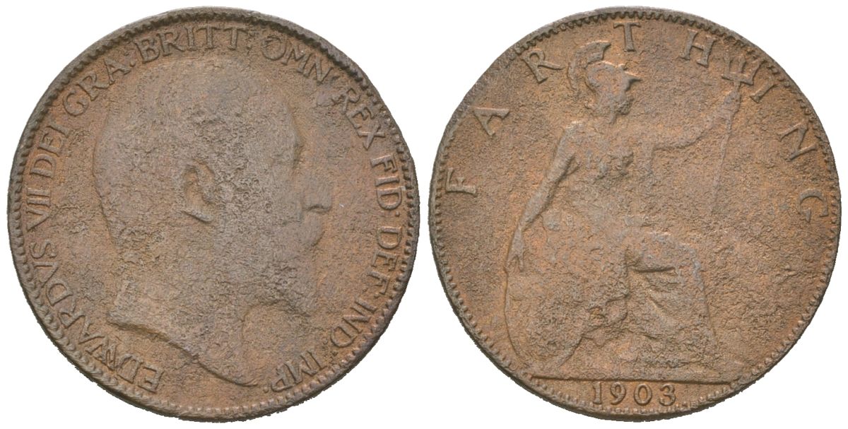 Великобритания 1 фартинг 1903 Эдуард VII (1901-1910) KM 792, Spink 3992 бронза 4617-842