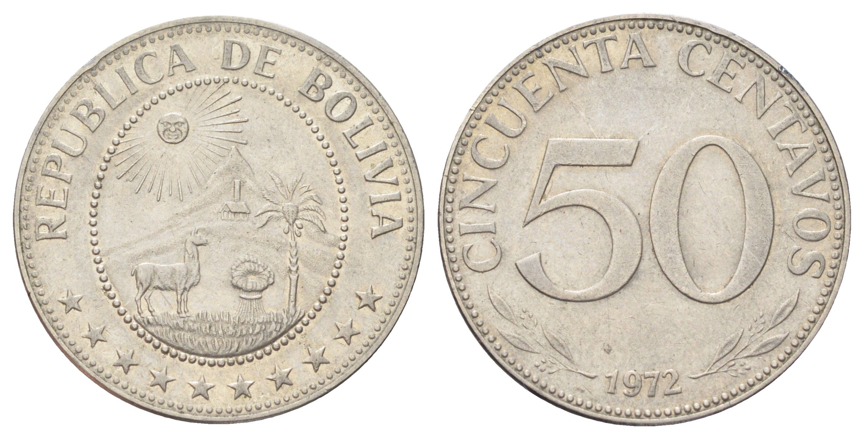 Боливия 50 сентаво 1972 KM 190 сталь плакированная никелем 4128-1054