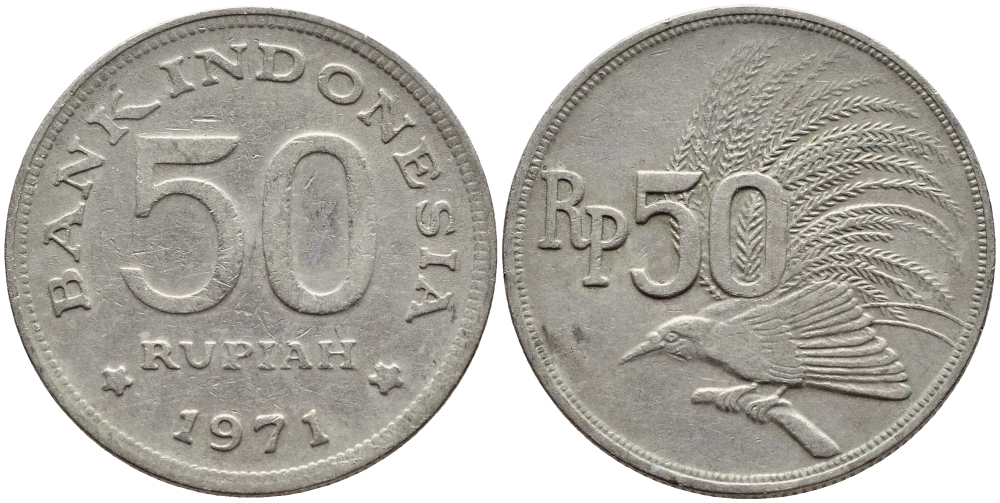 Индонезия 50 рупий 1971 райская птица KM 35 медно-никель 4398-647
