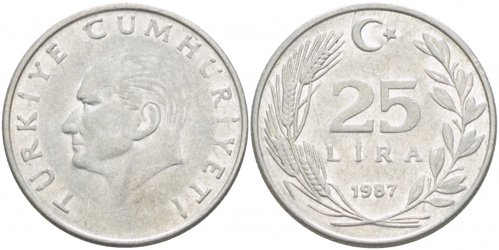 ТУРЦИЯ 25 ЛИР 1987 KM 975 алюминий 4402-831