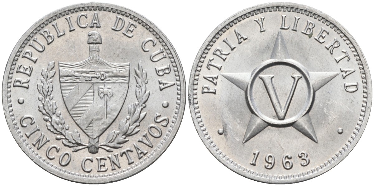 Куба 5 сентаво 1963 звезда, вторая республика (1962- ) KM 34 алюминий UNC 108-1031
