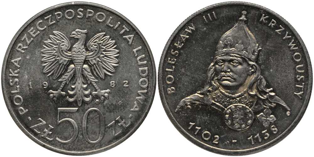 Польша 50 злотых 1982 MW, серия польские правители, Болеслав III Кривоустый (1102-1138) KM 133, ParchImowicz 264 медно-никель 180-326