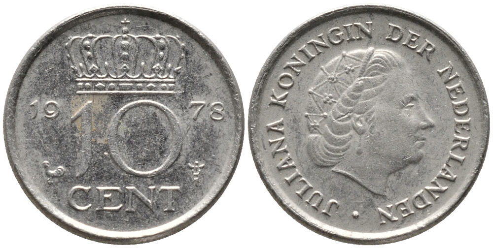 Нидерланды 10 центов 1978 Юлиана (1948-1980) КМ 182 никель 96-1249