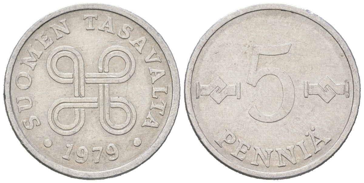 Финляндия 5 пенни 1979 KM 45a алюминий 218-952