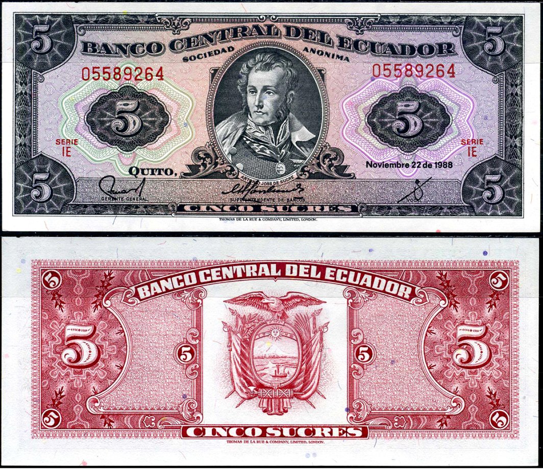 Эквадор 5 сукре 1988 Pick 113 d бумага UNC (пресс) 7183-66-1-1