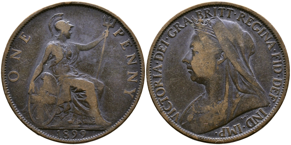 Великобритания 1 пенни 1899 Виктория (1837-1901) KM 790, Spink 3961 бронза    4364-4035