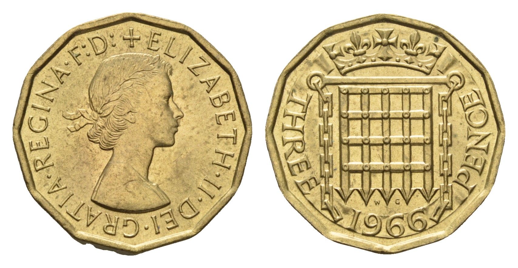 Великобритания 3 пенса 1966 Елизавета II (1952-2022) KM 900, Spink 4153 никель латунь 4121-712