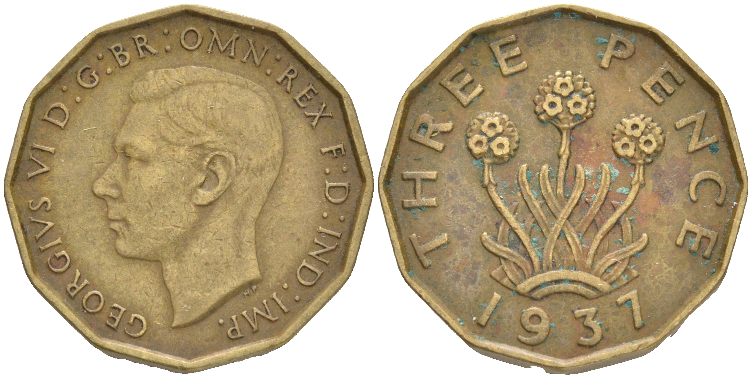 Великобритания 3 пенса 1937 Георг VI (1936-1952) KM 849, Spink 4112 никель латунь 4556-1045
