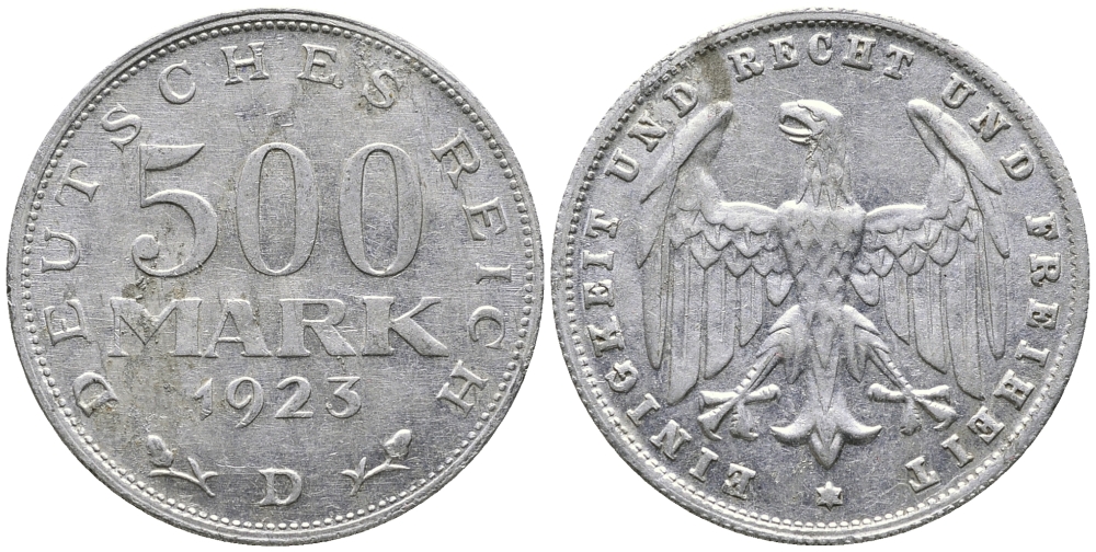 ГЕРМАНИЯ 500 МАРОК 1923 D KM 36, J. 305 алюминий 38-324