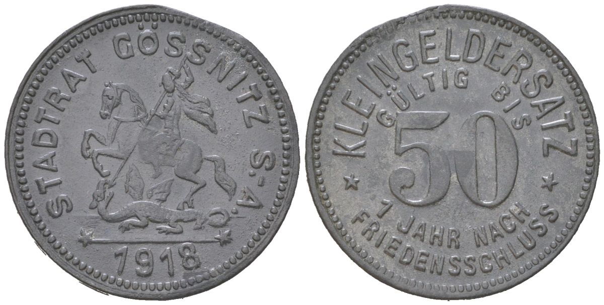 Гесниц (Саксен-Альтенбург) 50 пфенингов 1918 Funck 164.3, Men18 11583.3 цинк 4597-343