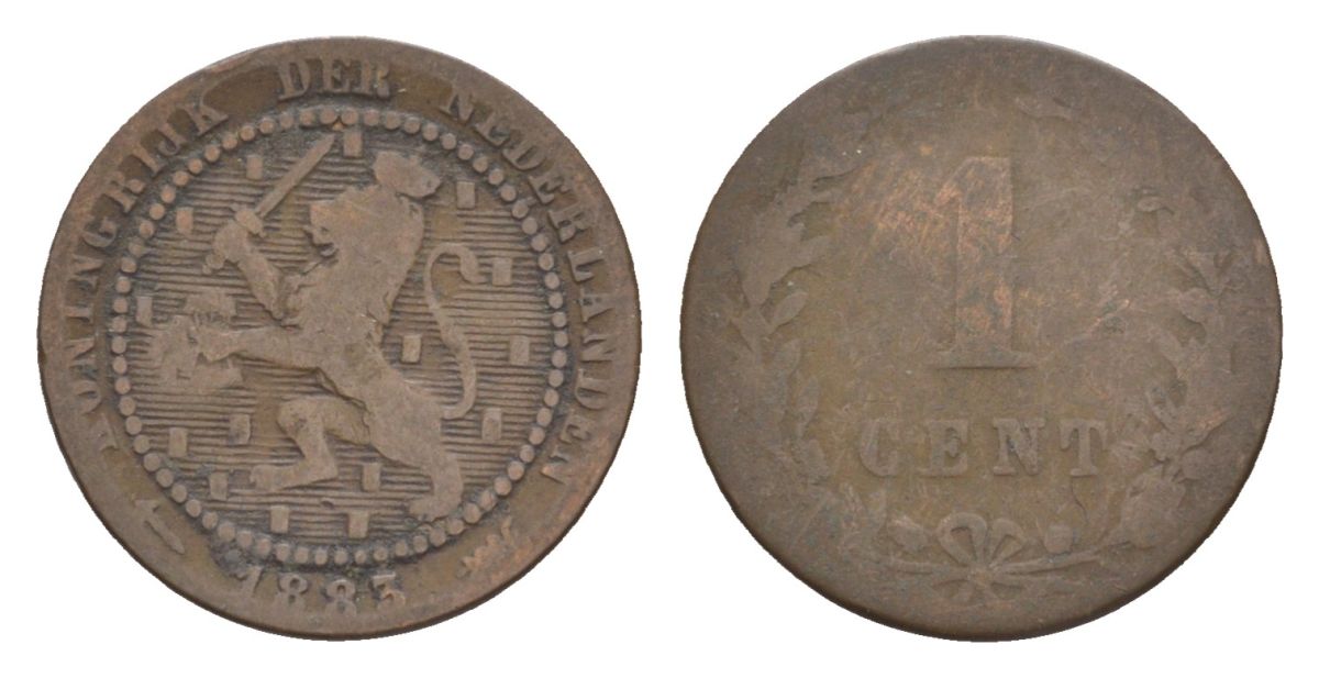 Нидерланды 1 цент 1883 Виллем III (1849-1890) KM 107 бронза 66-727