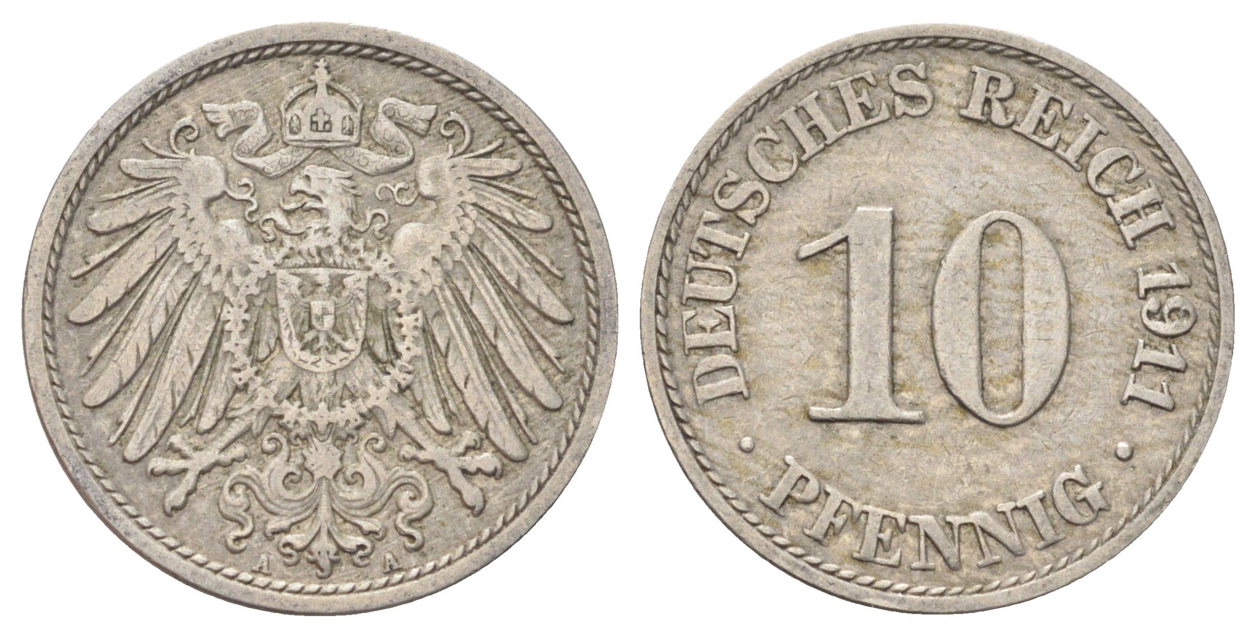 Германия 10 пфеннигов 1911 A KM 12, J. 13 медно-никель 4701-1126