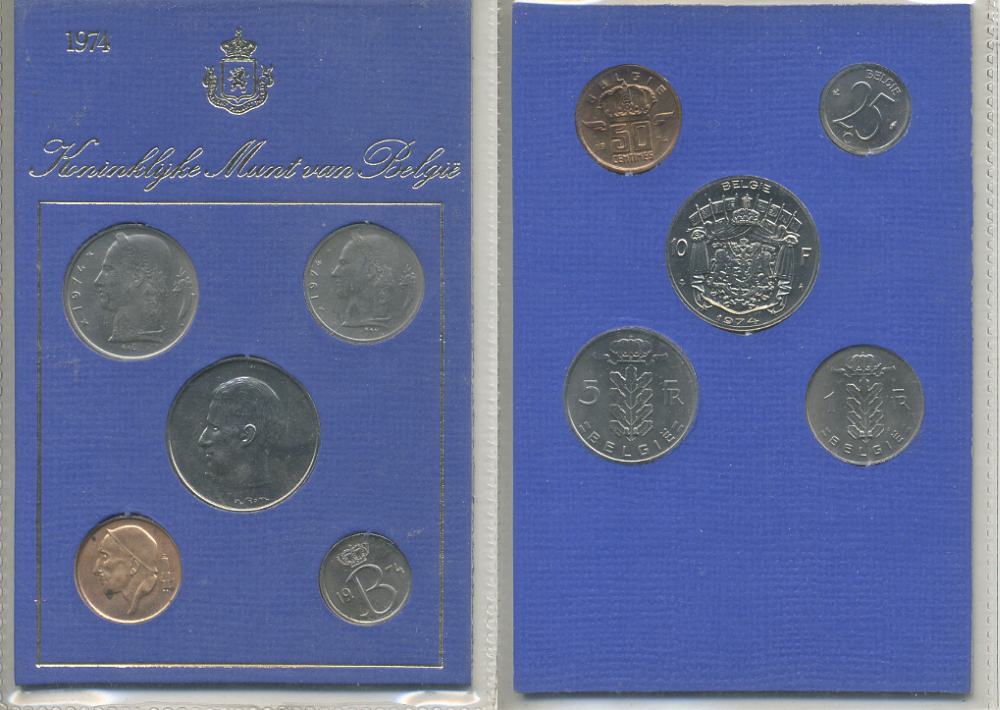 Бельгия набор из 5 монет 1974 BELGIE, в картонном буклете KM SS 9   UNC  1-5-2-37