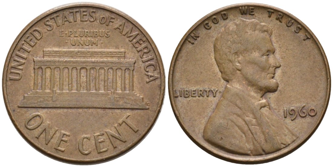 США 1 цент 1960 Линкольн KM 201 медь цинк 4564-341