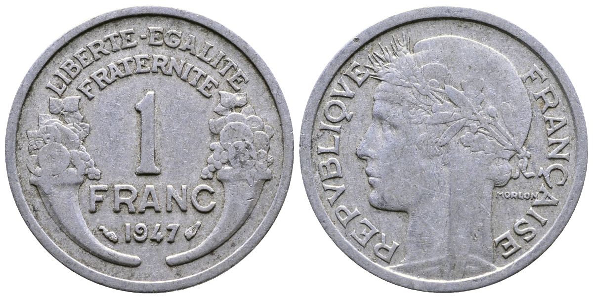 ФРАНЦИЯ 1 ФРАНК 1947 KM 885а.1 алюминий 51-3414