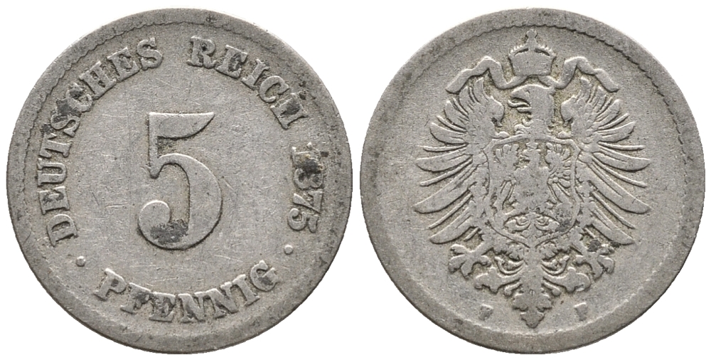 ГЕРМАНИЯ 5 ПФЕННИГОВ 1875 F, СТАРОГЕРБОВКА KM 3, J. 3 медно-никель 39-343