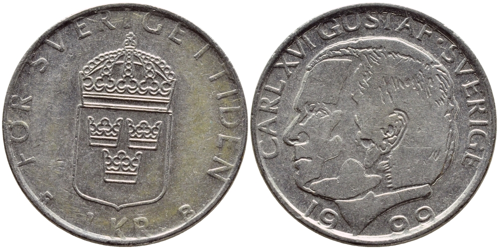 Швеция 1 крона 1999 Карл XVI Густав (1973- ) KM 852a медно-никель 4385-841