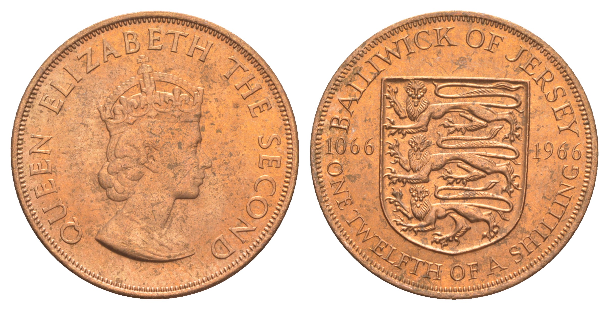 Джерси 1/12 шиллинга 1966 900 лет Нормандскому завоеванию KM 26 бронза UNC 4634-246