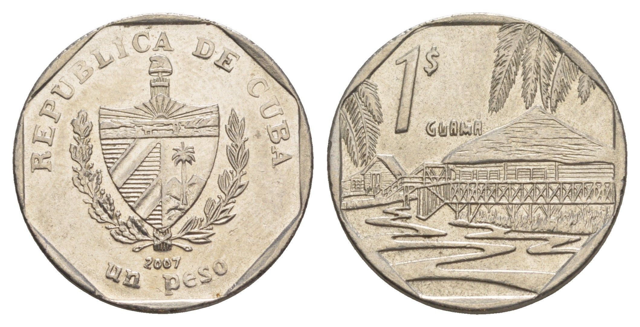 Куба 1 песо 2007 хижины Гуама KM 579 сталь плакированная никелем 4646-456