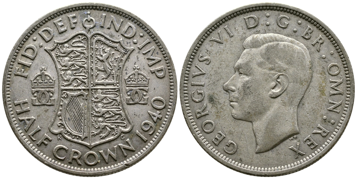 Великобритания 1/2 кроны 1940 Георг VI (1936-1952) KM 856, Spink 4080 серебро 00-00