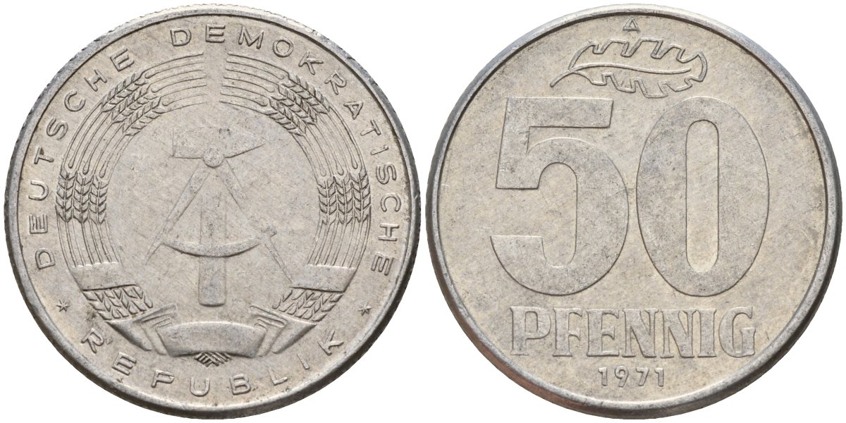 ГДР 50 пфеннигов 1971 A KM 12.2 алюминий 113-622