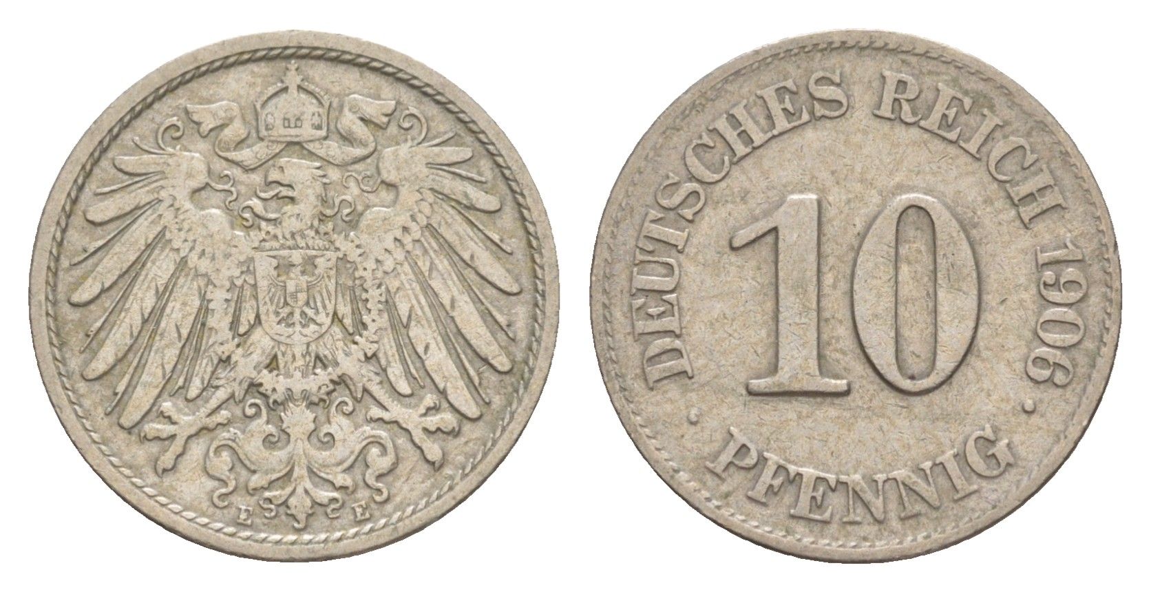 Германия 10 пфеннигов 1906 E, Вильгельм II (1888-1918) KM 12, J. 13 медно-никель 4640-266