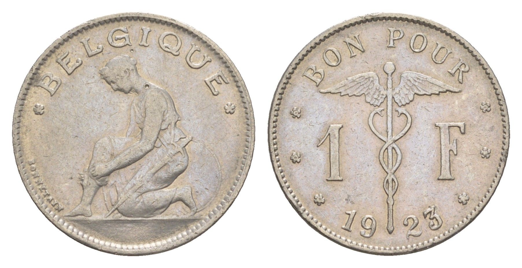 Бельгия 1 франк 1923 Belgique, Альберт I (1909-1934) KM 89 никель 4538-1216