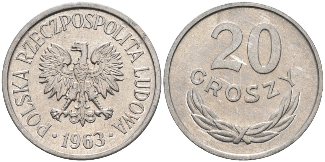 Польша 20 грошей 1963 MW KM А47 алюминий 4564-1058