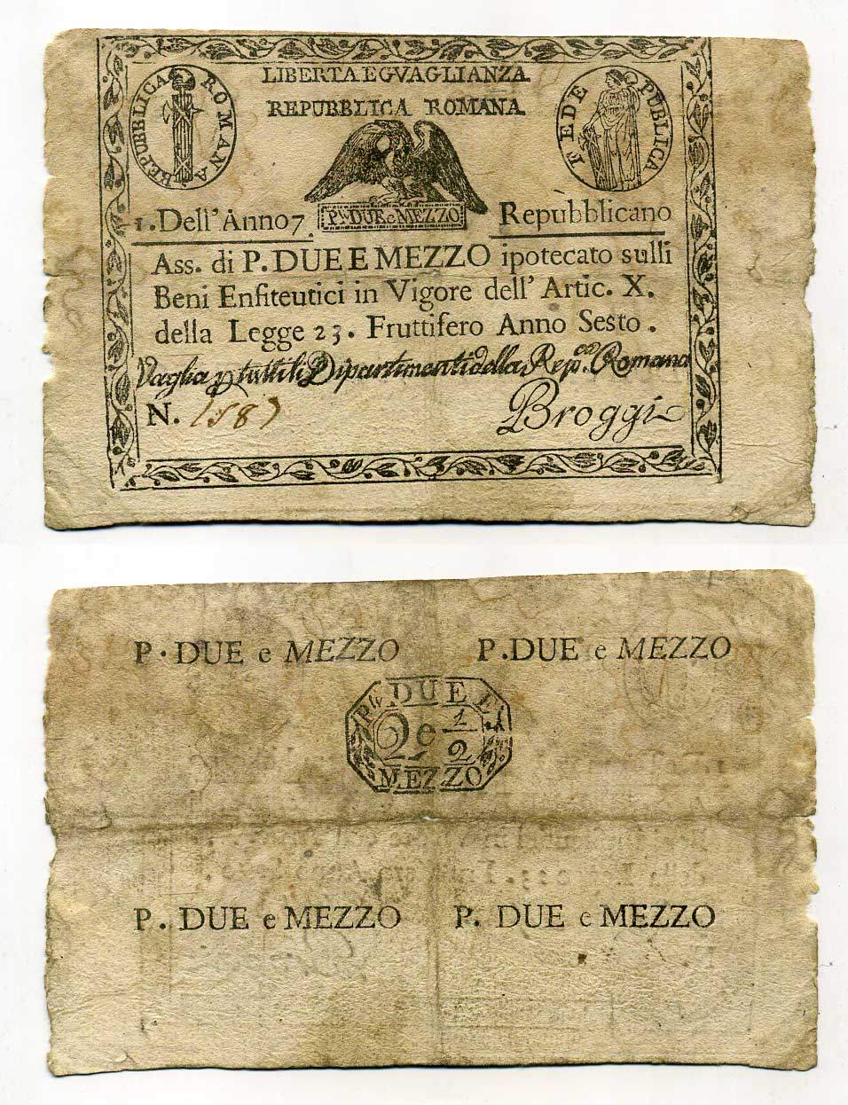 Римская Республика 2 1/2 паоли 1798 7 год Республики Pick S 536 бумага 451-280-2