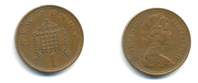 Великобритания 1 пенни 1973 Елизавета II (1952-2022) KM 915, Spink 4237 (B1) бронза 177-1114