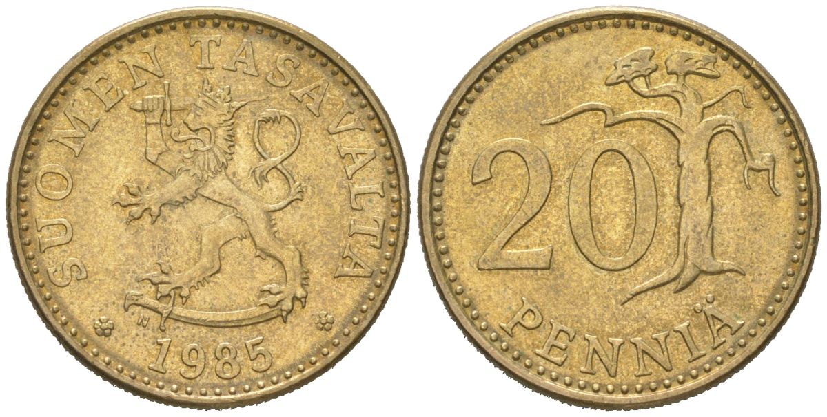 Финляндия 20 пенни 1985 KM 47 алюминиевая бронза UNC 4616-1221