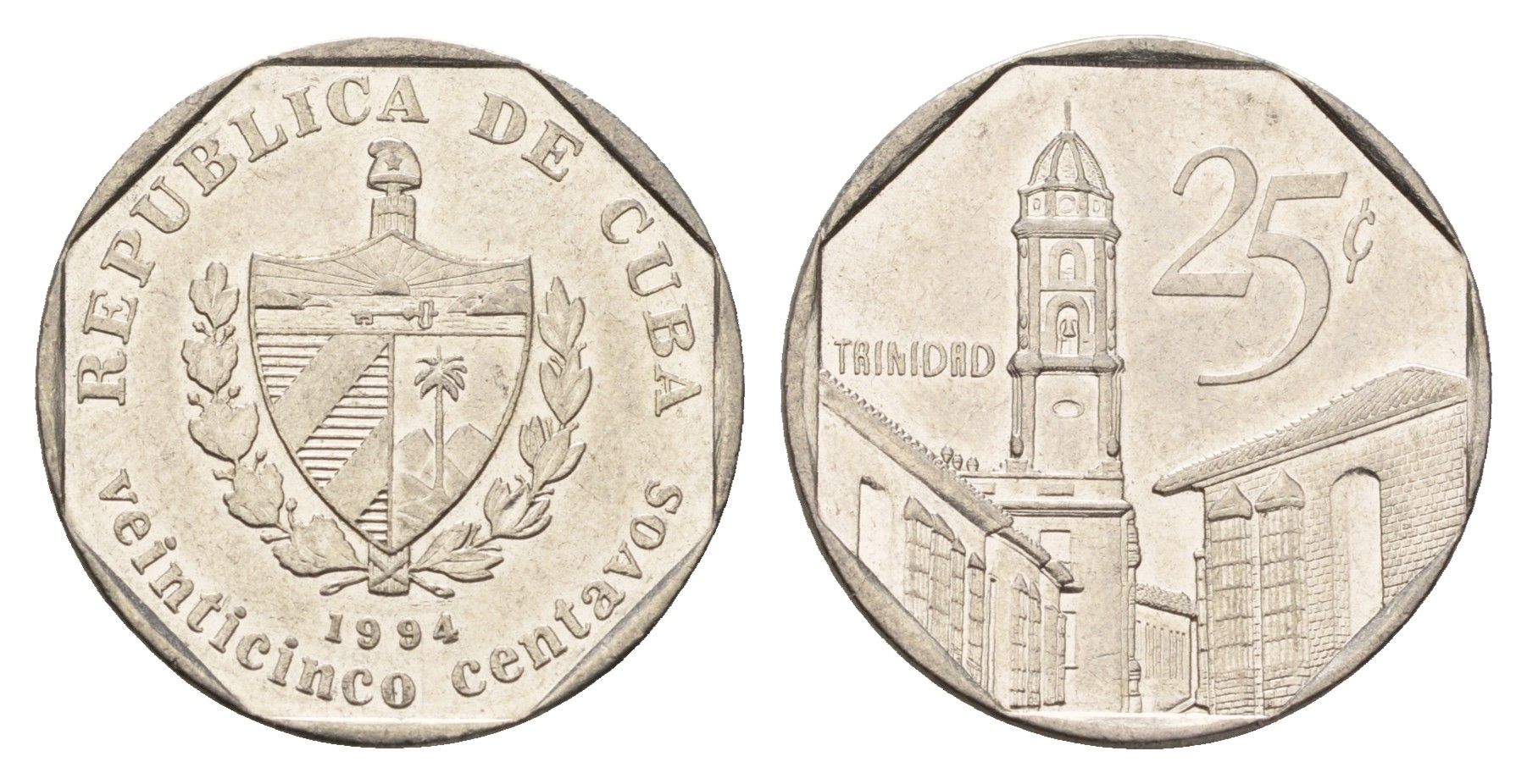 Куба 25 сентаво 1994 площадь в Тринидаде KM?577.2, JMA?MC21, Schoen?715 сталь плакированная никелем 4675-225