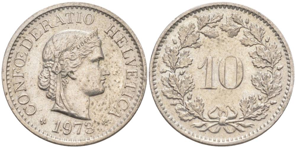 Швейцария 10 раппенов 1973 KM 27 медно-никель 55-442