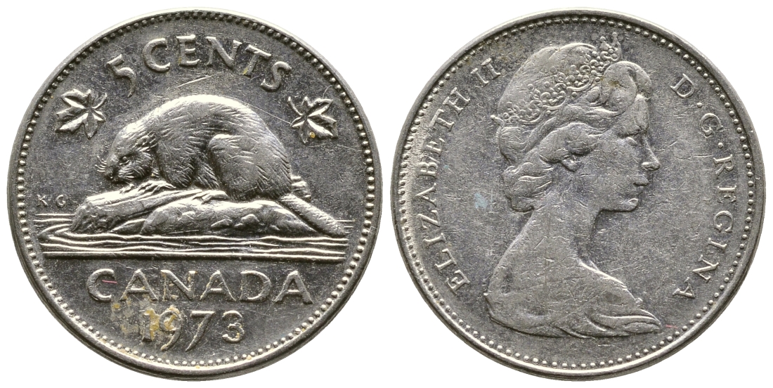 Канада 5 центов 1973 бобр, Елизавета II (1952-) KM 60.1 никель 93-115
