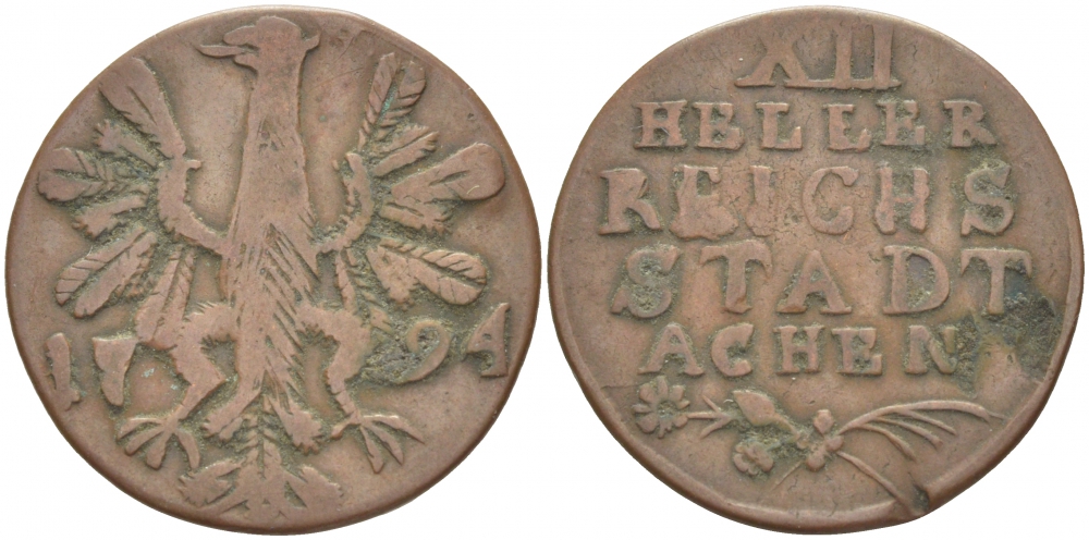 Ахен 12 геллеров 1794 KM 51 медь 77-134
