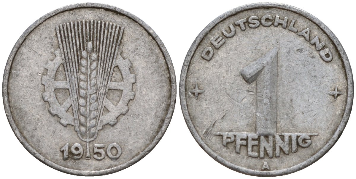 ГДР 1 пфенниг 1950 A KM 1 алюминий 192-1013