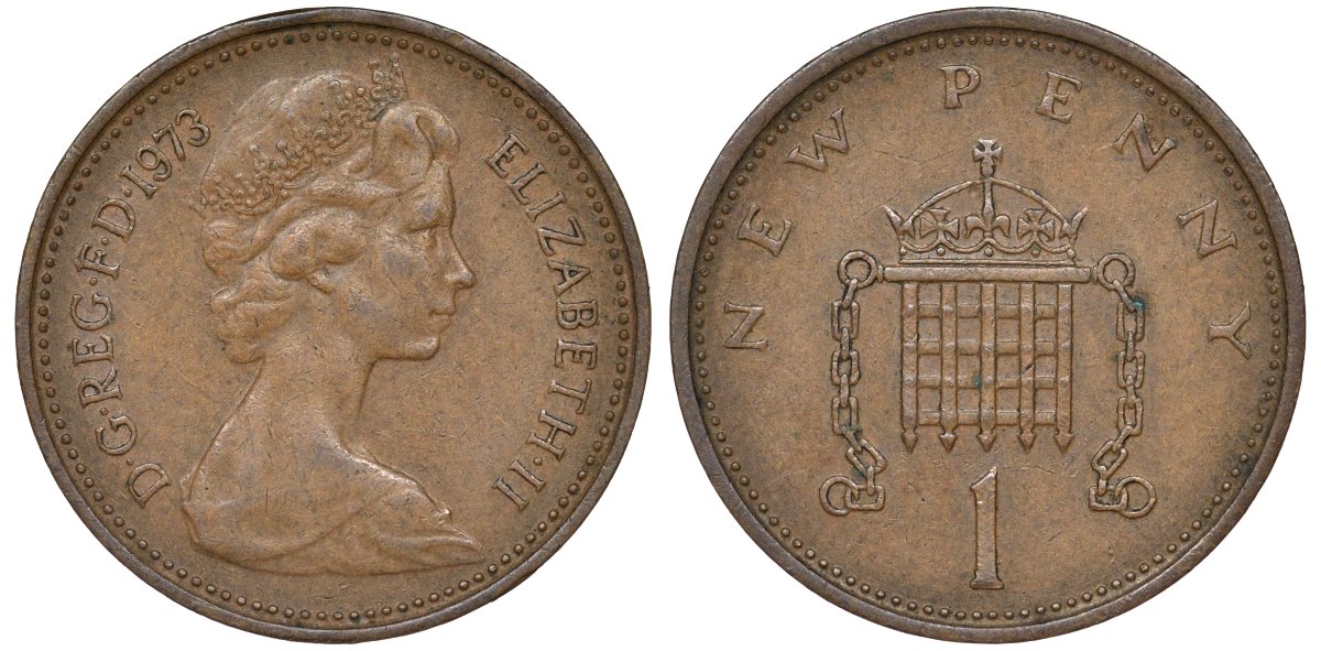Великобритания 1 пенни 1973 Елизавета II (1952-2022) KM 915, Spink 4237 (B1) бронза 51-2335