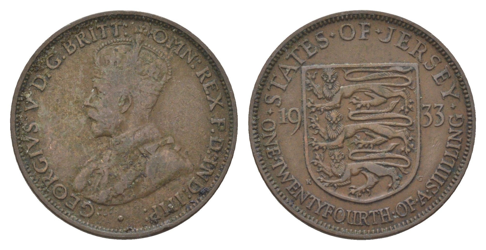 Джерси 1/24 шиллинга 1933 KM 15 бронза 4622-523