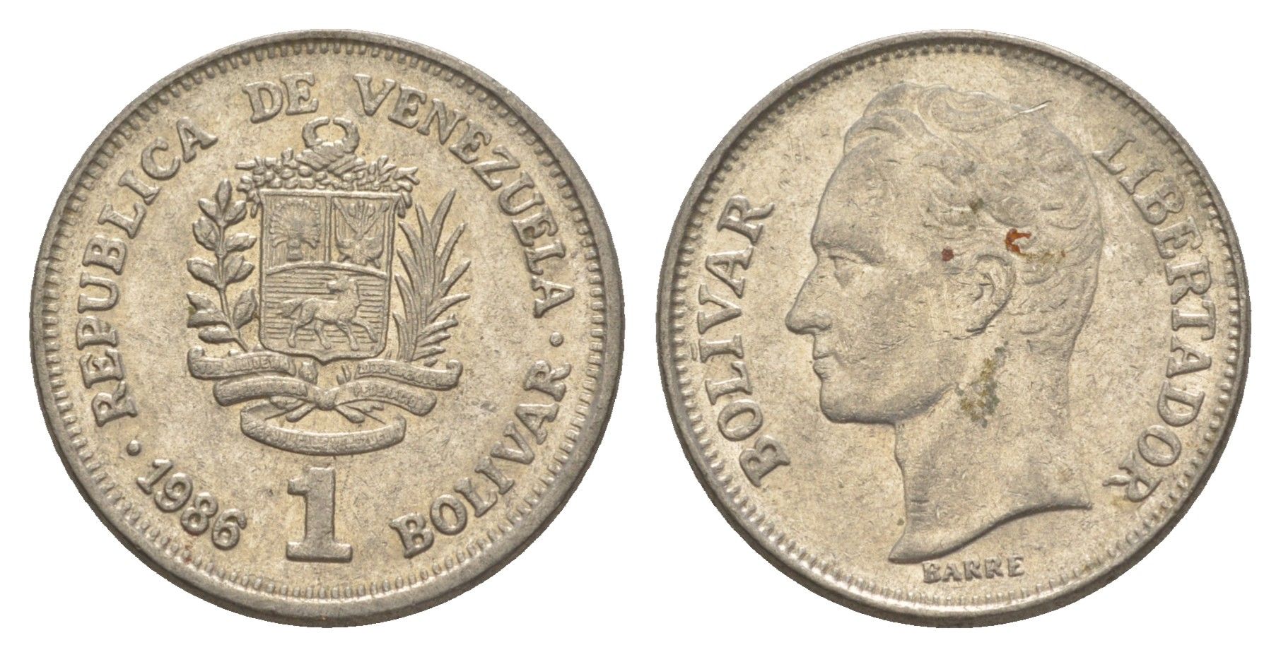 Венесуэла 1 боливар 1986 Симон Боливар Y 52 никель 4586-1153