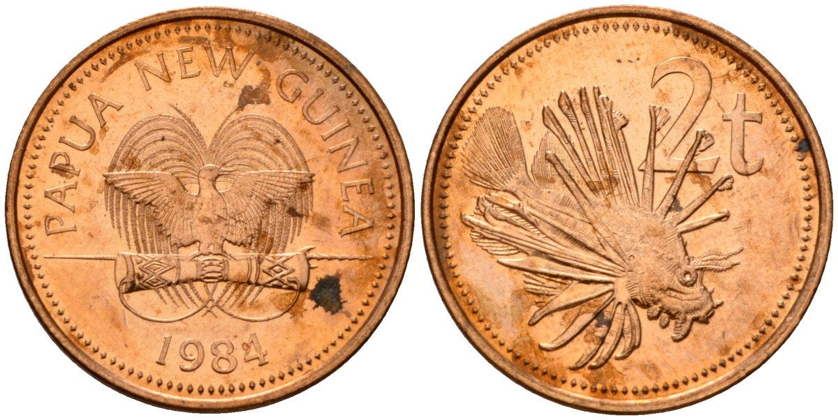 Папуа-Новая Гвинея 2 тойя 1984 Елизавета II (1953-) KM 2 бронза 4573-451