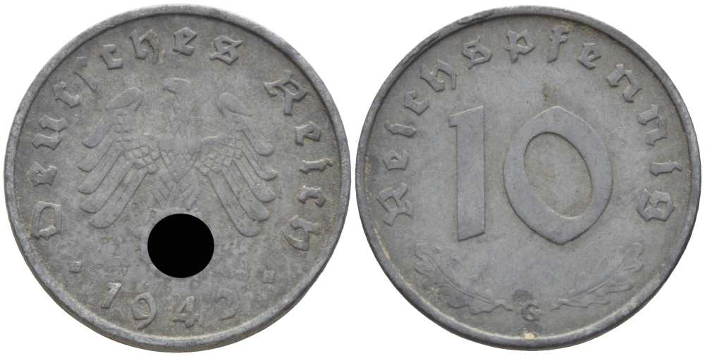 ГЕРМАНИЯ 10 РЕЙХСПФЕННИГОВ 1942 G KM 101, J. 371 цинк 4401-654