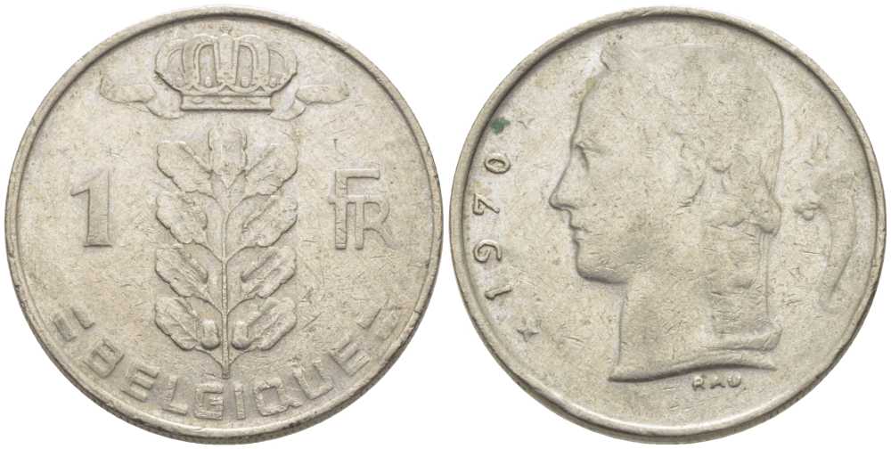 БЕЛЬГИЯ 1 ФРАНК 1970 BELGIQUE, БОДУЭН I (1951-1993) KM 142.1 медно-никель 119-513