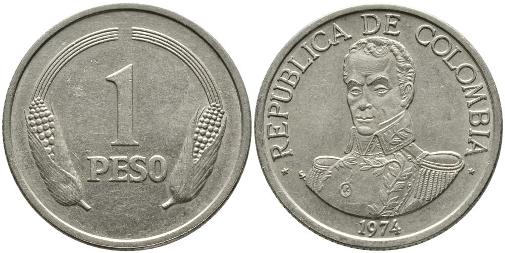 Колумбия 1 песо 1974 Симон Боливар KM 258.1 медно-никель 3336-622