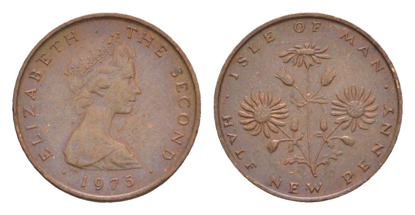 Остров Мэн 1/2 пенни 1975 Елизавета II (1952-2022) KM 19 бронза 4655-922