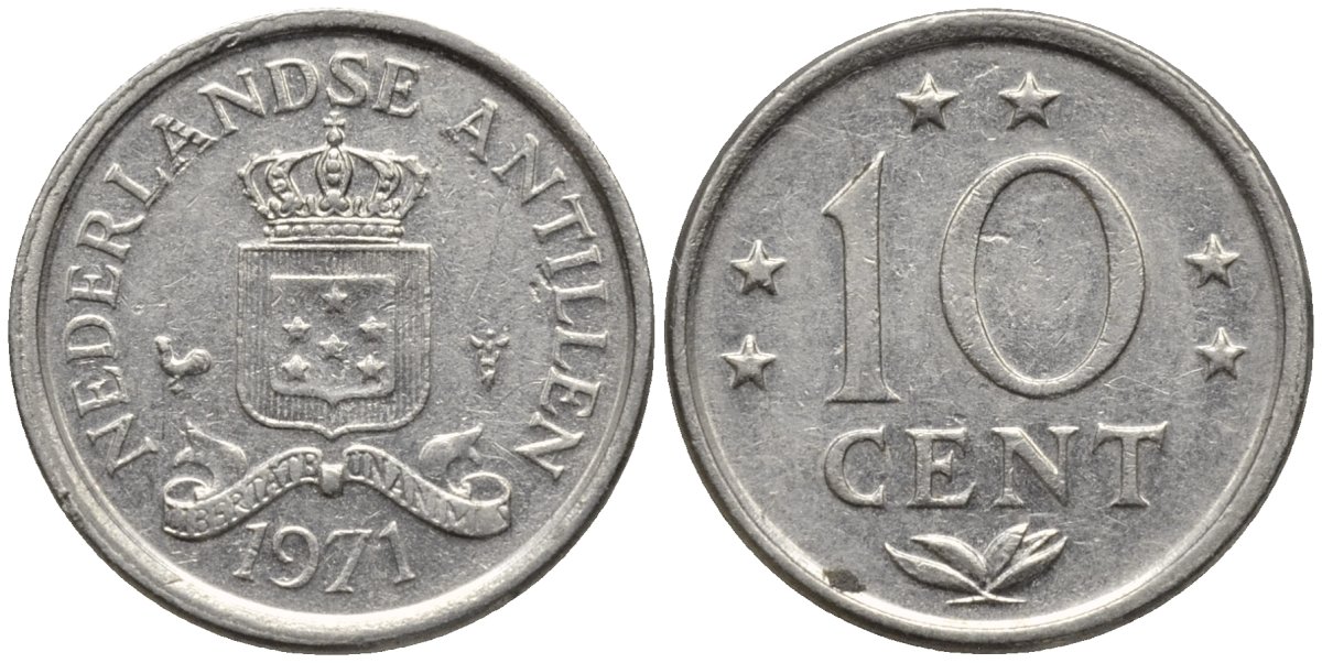 Нидерландские Антилы 10 центов 1971 Юлиана (1948-1980) KM 10 никель 192-761