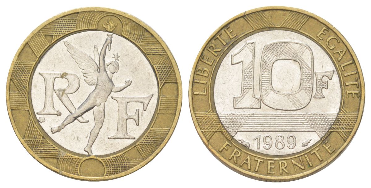 Франция 10 франков 1989 тип гений Бастилии KM 964.1, Le Franc 375.3 биметалл 4624-417